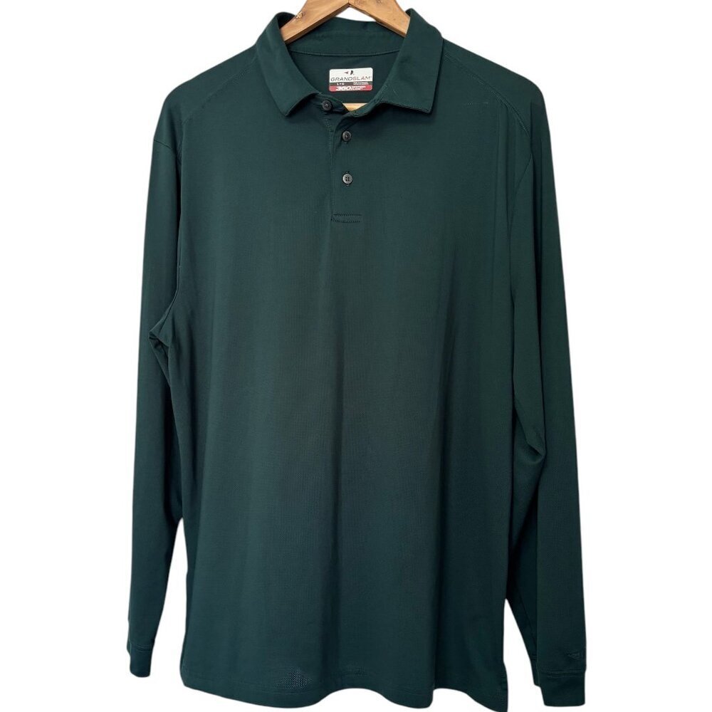 Grand Slam Performance Golf Shirt Polo Mens Size L Forest Green Long Sleeve EUC